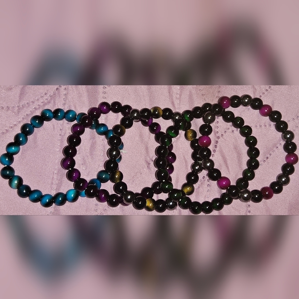 5pc Set Elegant Tiger Eye Multicolor Beaded Bracelet Set